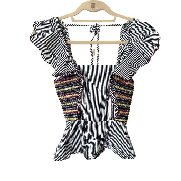 PARKER Striped Flutter Sleeve Blouse‎ Sz XXS - Picture 2 of 5
